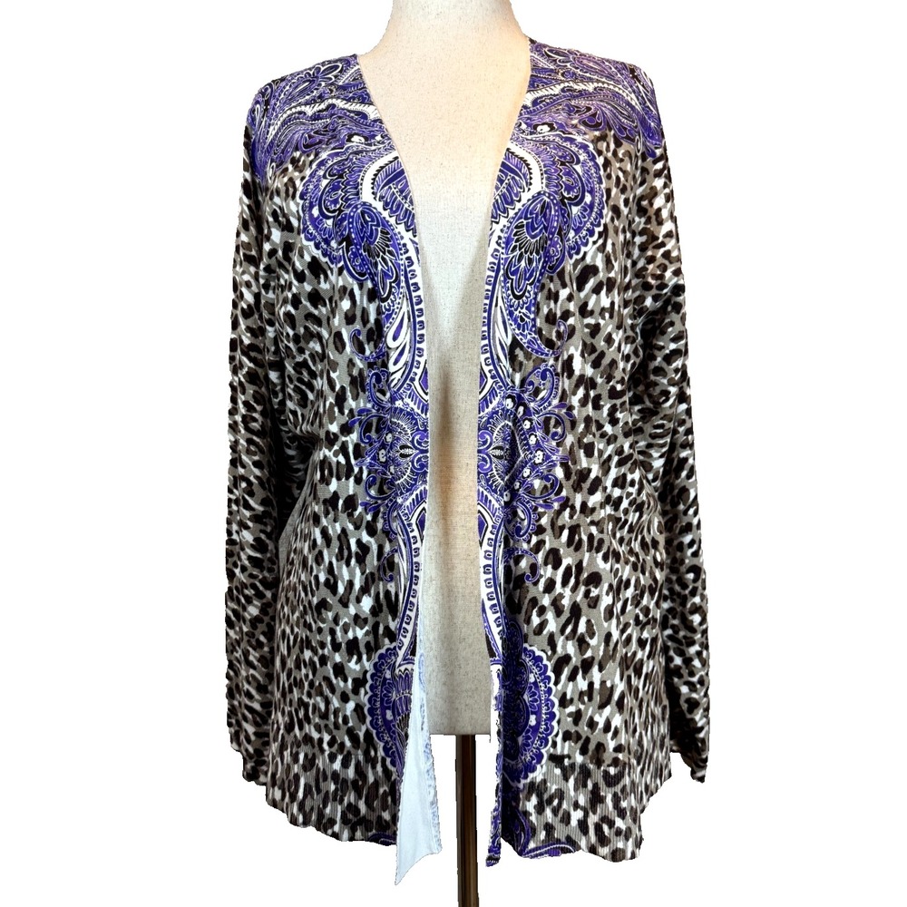 CHICO'S NWT Regal Trim Leopard Jolie Dolman Cardigan Size 3 XL African Amethyst